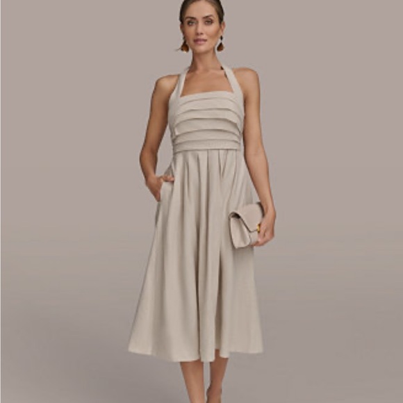 Donna Karan Halter Neck linen blend Midi Dress - Picture 4 of 11